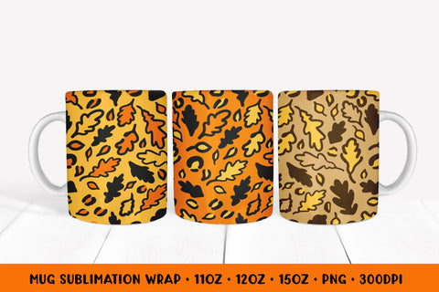 Fall Oak Leaves Mug Sublimation Wrap. Leopard Print Mug Sublimation LaBelezoka 