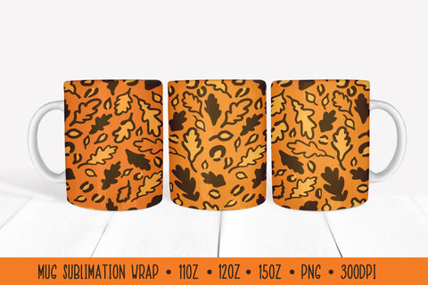 Fall Oak Leaves Mug Wrap. Leopard Print Mug Sublimation Sublimation LaBelezoka 