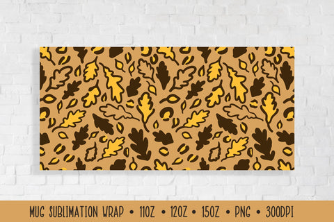 Fall Oak Leaves Mug Wrap. Leopard Print Sublimation Mug Sublimation LaBelezoka 