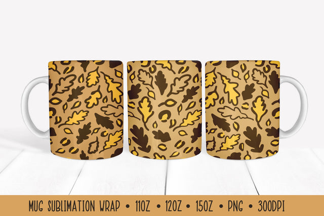 Fall Oak Leaves Mug Wrap. Leopard Print Sublimation Mug Sublimation LaBelezoka 