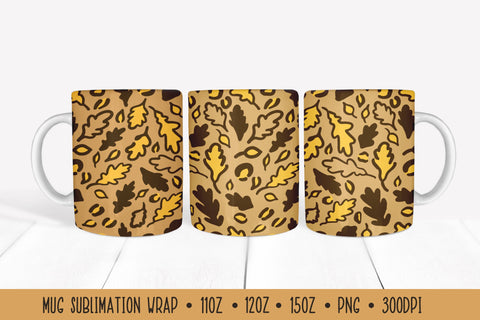 Fall Oak Leaves Mug Wrap. Leopard Print Sublimation Mug Sublimation LaBelezoka 