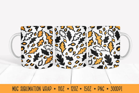 Fall Oak Leaves Mug Wrap Sublimation. Transparent Background Sublimation LaBelezoka 
