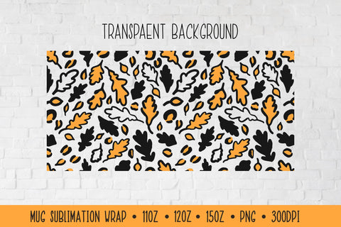 Fall Oak Leaves Mug Wrap Sublimation. Transparent Background Sublimation LaBelezoka 
