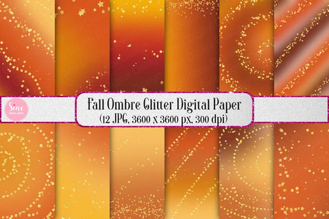 Fall Ombre Glitter Digital Papers Backgrounds Digital Pattern SineDigitalDesign 