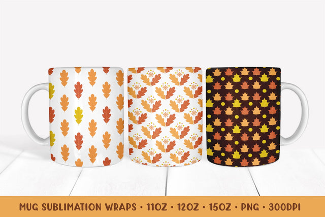 Fall Pattern Mug Wrap Sublimation. 3 Autumn Mug Wrap Designs Sublimation LaBelezoka 