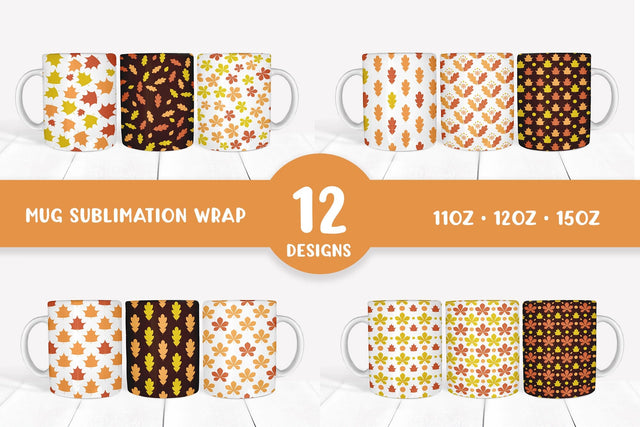 Fall Pattern Mug Wrap Sublimation Bundle. Autumn Leaves Mug Sublimation LaBelezoka 