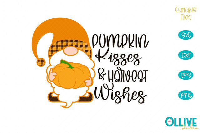 Fall Plaid Gnome Pumpkin Kisses SVG SVG Ollive Studio 