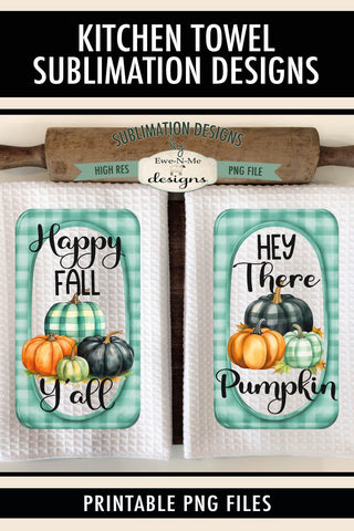 Fall Plaid Pumpkins Kitchen Towel Designs Sublimation Ewe-N-Me Designs 