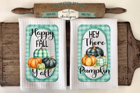Fall Plaid Pumpkins Kitchen Towel Designs Sublimation Ewe-N-Me Designs 