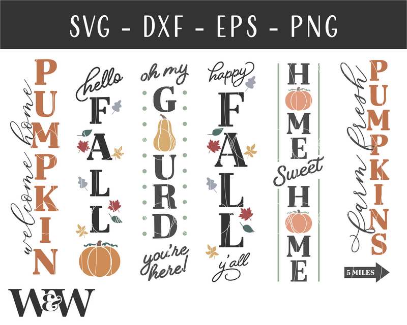 Fall Porch Sign SVG Bundle | Vertical Autumn Signs SVG - So Fontsy