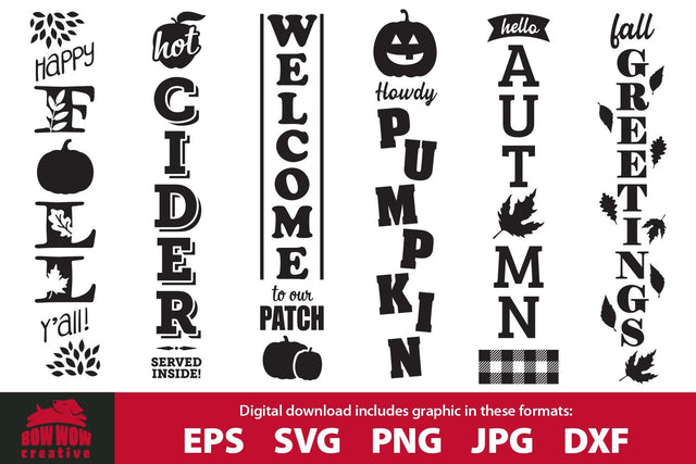 Fall Porch Sign SVG Cutting File Bundle SVG Bow Wow Creative 