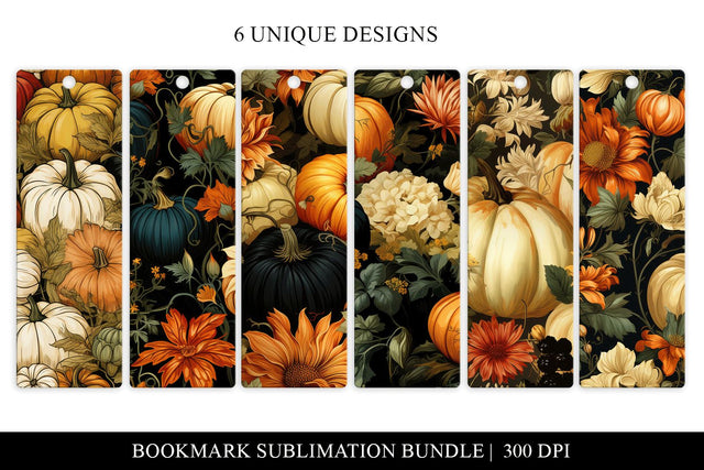 Fall Printable Bookmarks, Vintage Pumpkin Bookmark Bundle Sublimation BijouBay 