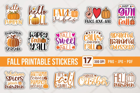 Fall Printable Stickers Bundle Sublimation CraftLabSVG 
