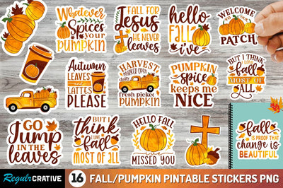 Fall Printable Stickers PNG Bundle Sublimation Regulrcrative 