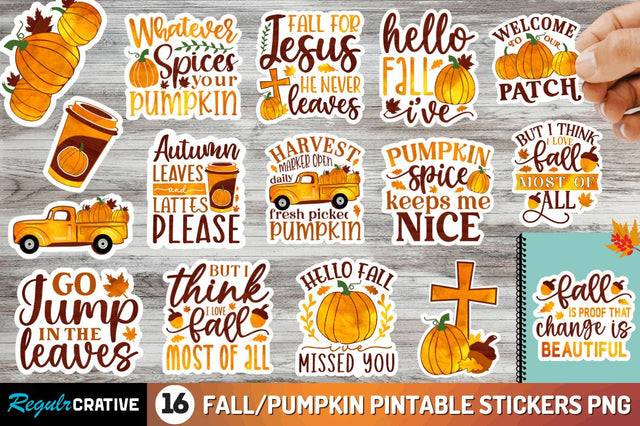 Fall Printable Stickers PNG Bundle Sublimation Regulrcrative 