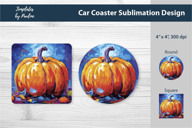 Fall Pumpkin Car Coaster Sublimation Design 2 Sublimation Templates by Pauline 