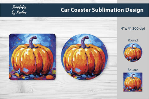 Fall Pumpkin Car Coaster Sublimation Design 2 Sublimation Templates by Pauline 
