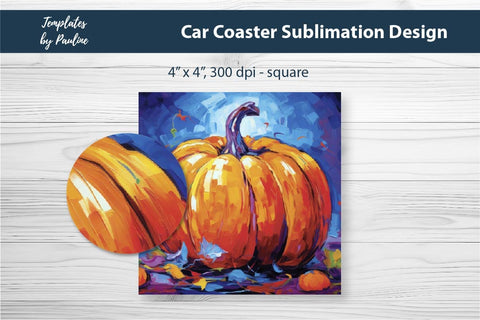 Fall Pumpkin Car Coaster Sublimation Design 2 Sublimation Templates by Pauline 
