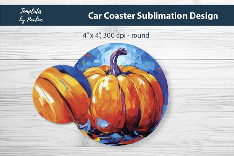 Fall Pumpkin Car Coaster Sublimation Design 2 Sublimation Templates by Pauline 