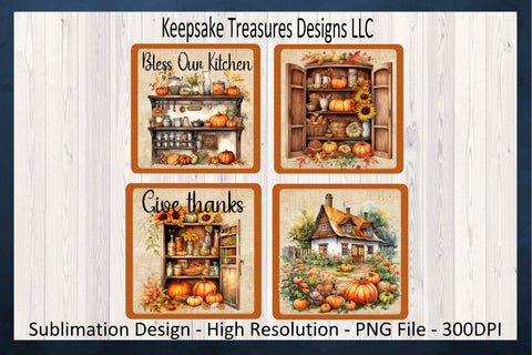 Fall Pumpkin Coasters Sublimation Design, Autumn Coaster PNG Template, Rustic Farmhouse Coaster Decor, Instant Digital Download, Home Decor Sublimation Keepsake Treasures Designs LLC. 