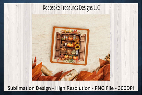 Fall Pumpkin Coasters Sublimation Design, Autumn Coaster PNG Template, Rustic Farmhouse Coaster Decor, Instant Digital Download, Home Decor Sublimation Keepsake Treasures Designs LLC. 