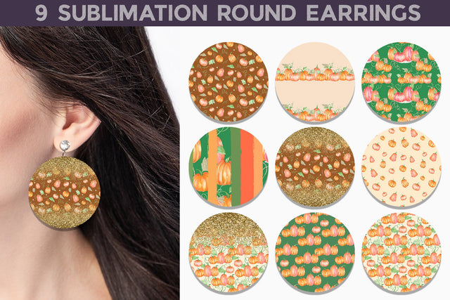 Fall Pumpkin Earrings Bundle | Thanksgiving Round Earrings Sublimation WatercolorColorDream 