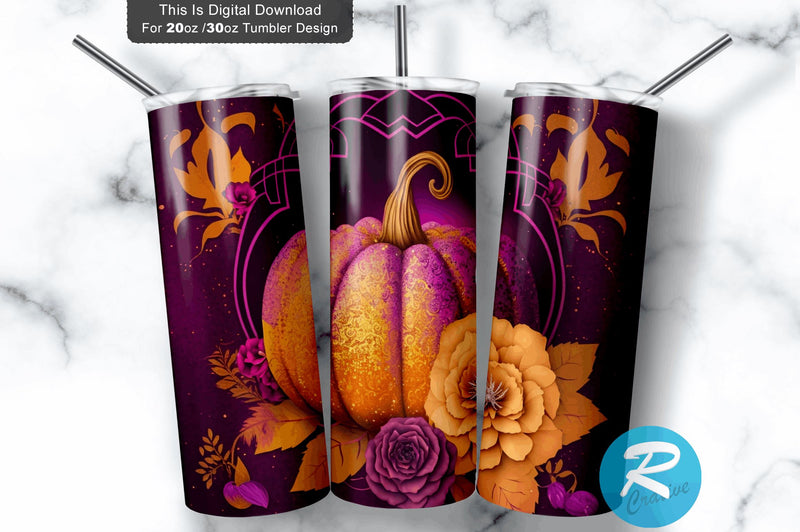 Fall Pumpkin flower 20 oz / 30 oz Tumbler PNG Sublimation Regulrcrative 