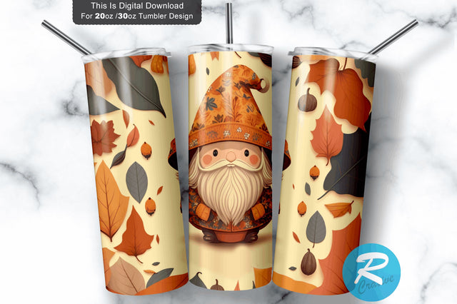 Fall Pumpkin Gnome 20 oz / 30 oz Tumbler PNG Sublimation Regulrcrative 