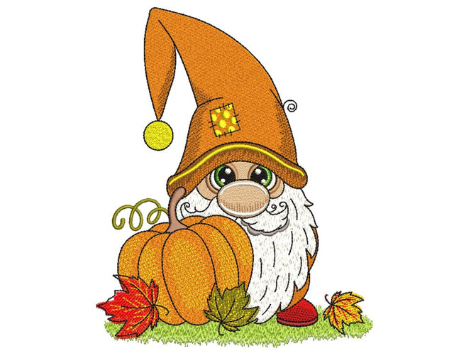 Fall Pumpkin Gnome Embroidery Design, leaves and Pumpkin Embroidery File 4 sizes, Instant Download Embroidery/Applique DESIGNS Nino Nadaraia 