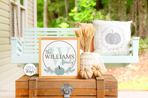 Fall Pumpkin Monogram Wreath SVG | Farmhouse Round Sign Design SVG Diva Watts Designs 