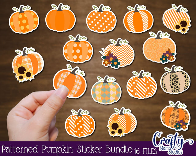Fall Pumpkin Sticker Bundle, Patterned Pumpkin Stickers SVG Crafty Mama Studios 
