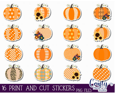 Fall Pumpkin Sticker Bundle, Patterned Pumpkin Stickers SVG Crafty Mama Studios 