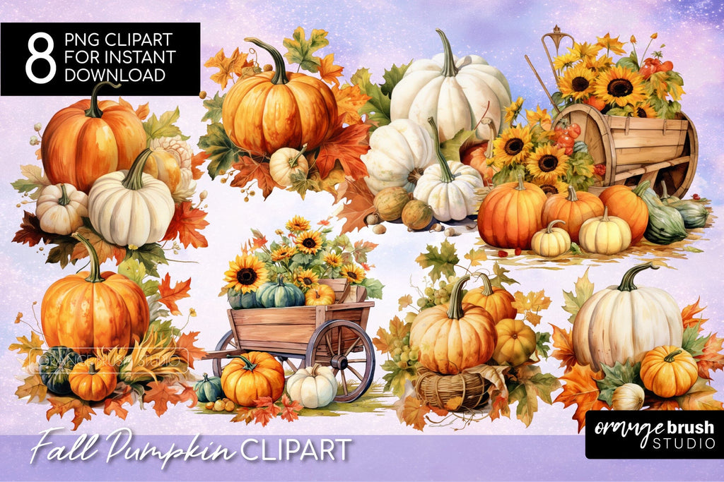 Fall Pumpkin Sublimation Bundle, Autumn Pumpkin Clipart - So Fontsy