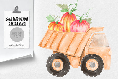 Fall Pumpkin Truck Sublimation WatercolorColorDream 