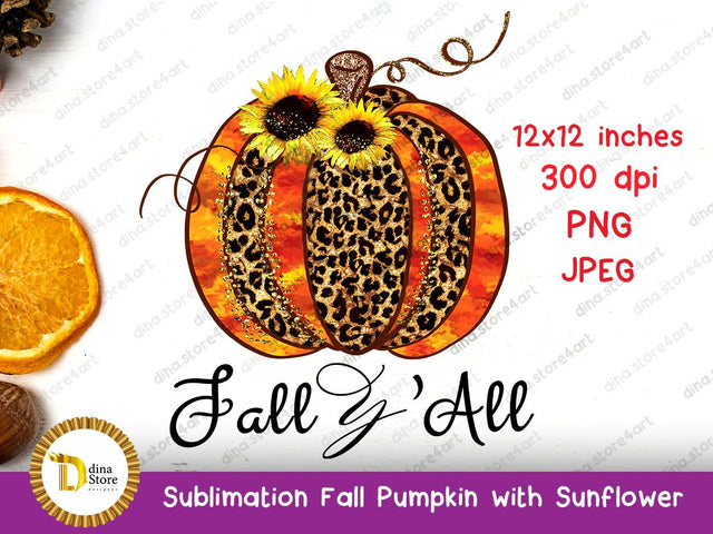 Fall Pumpkin with Sunflowers Sublimation Dina.store4art 