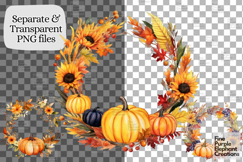 Fall Pumpkin Wreath Clipart Sublimation Fine Purple Elephant Creations 