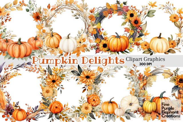 Fall Pumpkin Wreath Clipart Sublimation Fine Purple Elephant Creations 