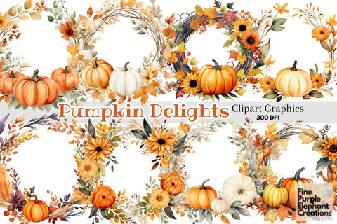 Fall Pumpkin Wreath Clipart Sublimation Fine Purple Elephant Creations 
