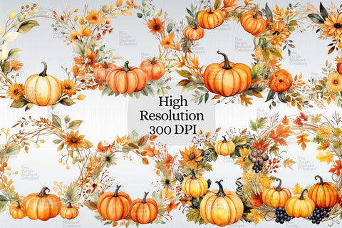 Fall Pumpkin Wreath Clipart Sublimation Fine Purple Elephant Creations 