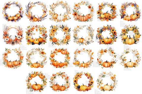 Fall Pumpkin Wreath Clipart Sublimation Fine Purple Elephant Creations 