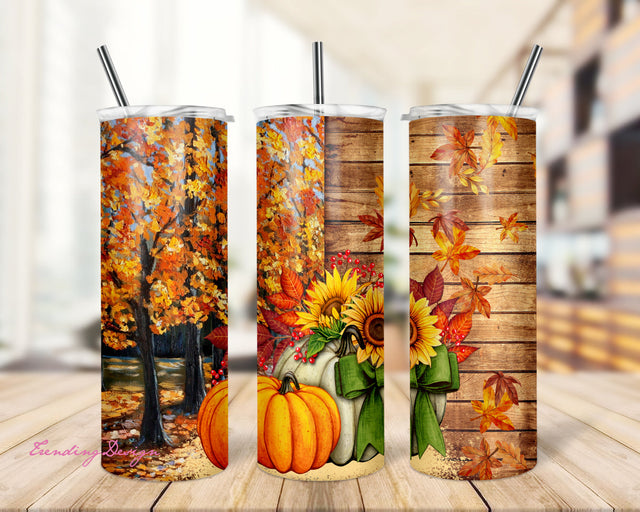 Fall Pumpkins And Leaves 20oz Tumbler Wrap PNG Download Sublimation TrendingDesign 