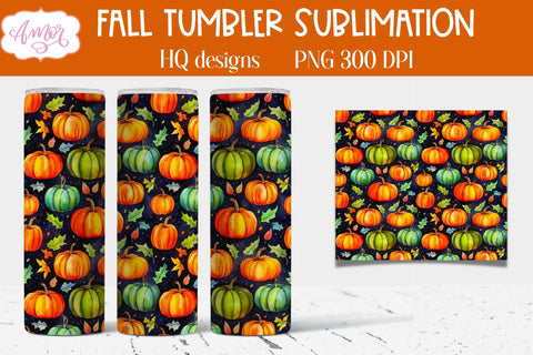 Fall pumpkins tumbler wrap for sublimation | Seamless PNG Sublimation Amorclipart 