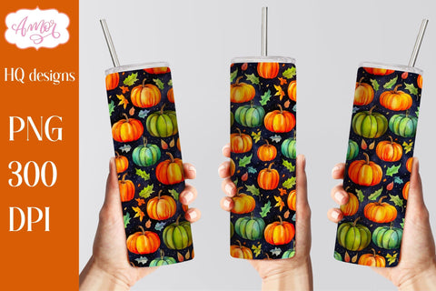 Fall pumpkins tumbler wrap for sublimation | Seamless PNG Sublimation Amorclipart 