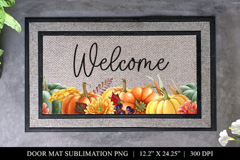 Fall Pumpkins Welcome Door Mat PNG For Sublimation Sublimation BijouBay 