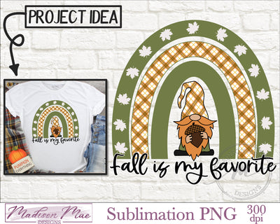 Fall Rainbow Gnome Sublimation PNG | Fall is my Favorite Sublimation Madison Mae Designs 