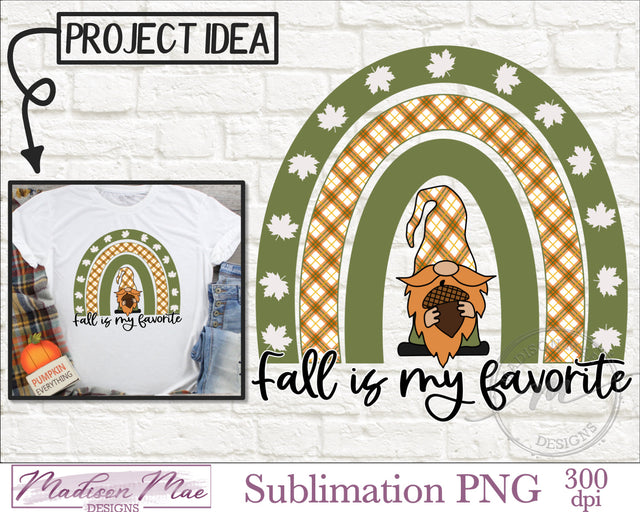 Fall Rainbow Gnome Sublimation PNG | Fall is my Favorite Sublimation Madison Mae Designs 