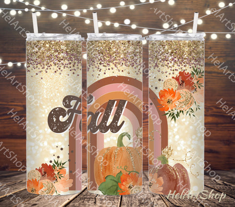 Fall Rainbow Tumbler PNG | Pumpkin SKINNY TUMBLER 20oz Png Sublimation _HelArtShop_ 