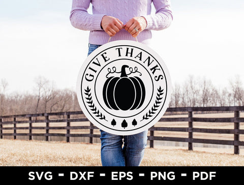 Fall Round Sign SVG - Give Thanks SVG SVG CraftLabSVG 