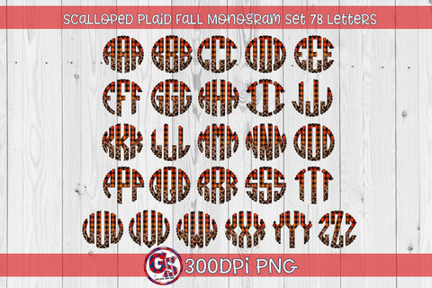 Fall Scalloped Monogram Font Set PNG for Sublimation Sublimation Greedy Stitches 