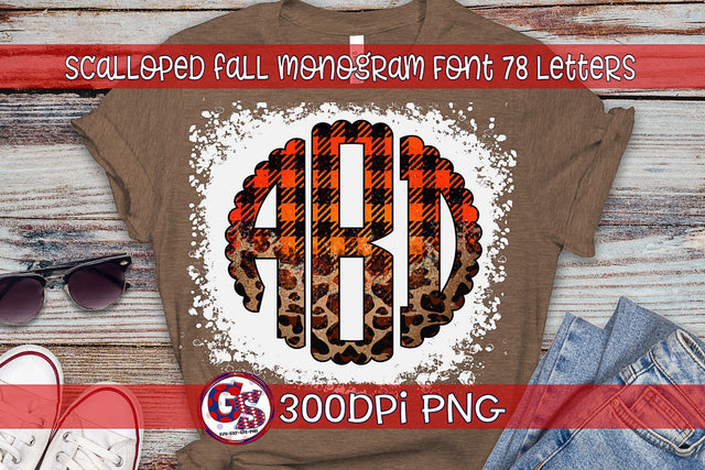 Fall Scalloped Monogram Font Set PNG for Sublimation Sublimation Greedy Stitches 